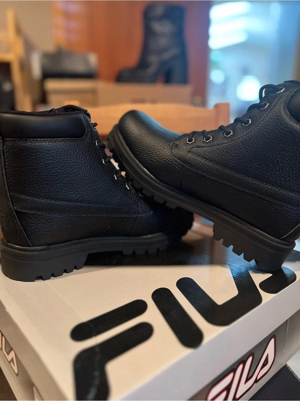 Fila Black Men's Rugged Lace-Up Leather Boots